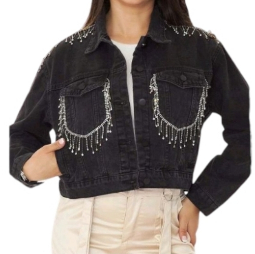 NWT Rhinestone Dazzling Demin Jacket